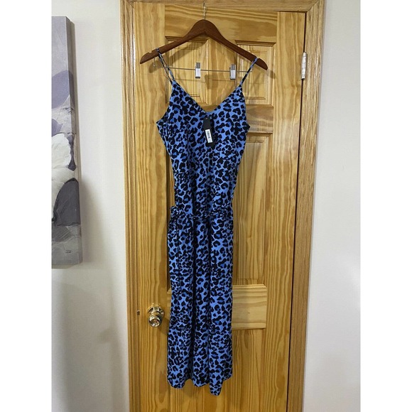 Women's NWT Banana Republic Blue Animal print wide leg cropped jumpsuit size 4 - Picture 3 of 6